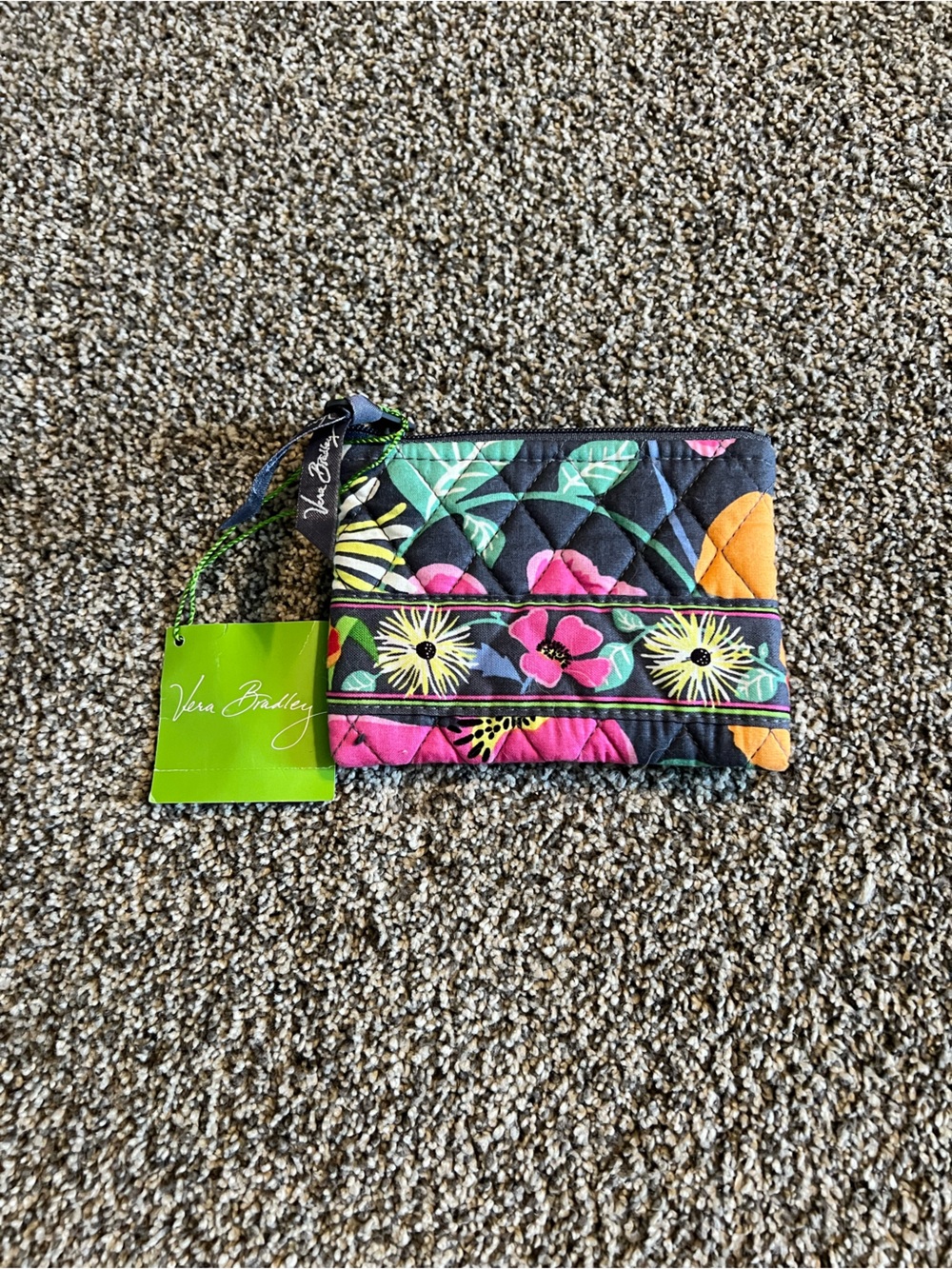 Vera Bradley Quilted Floral Wristlet in Black with Bright Blooms